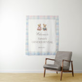 Pink Blue Teddy Bear Baby Shower タペストリー (インサイチュ)