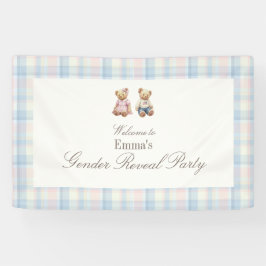 Pink Blue Teddy Bear Baby Shower Backdrop 横断幕