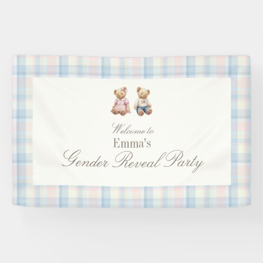 Pink Blue Teddy Bear Baby Shower Backdrop 横断幕 (横)
