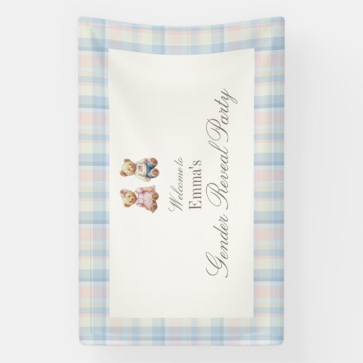 Pink Blue Teddy Bear Baby Shower Backdrop 横断幕 (縦)
