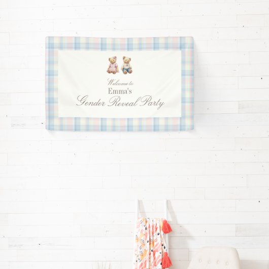 Pink Blue Teddy Bear Baby Shower Backdrop 横断幕 (インサイチュ)