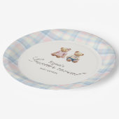 Pink Blue Teddy Bear Paper Plates ペーパープレート (アングル)