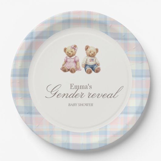 Pink Blue Teddy Bear Paper Plates ペーパープレート (正面)