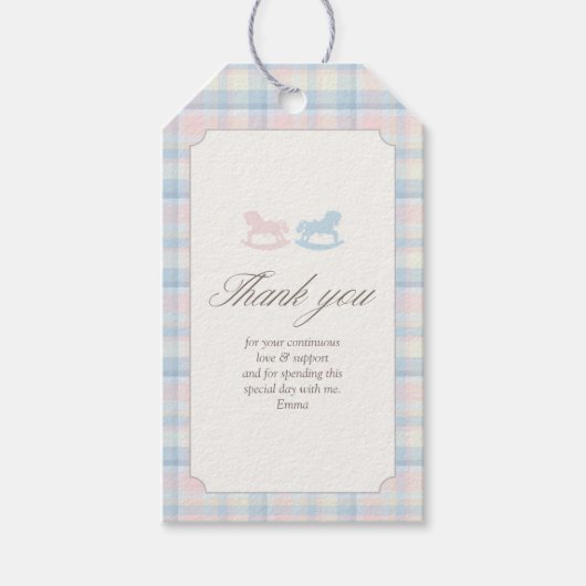 Pink Blue Teddy Bear Rectangle Gender Reveal ギフトタグ (正面)