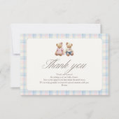 Pink Blue Teddy Bear Thank You Gender Reveveal サンキューカード (正面)