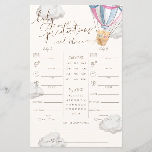 Pink Blue Teddy Bear Twins Baby Predictions Game (正面)