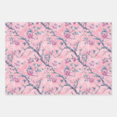 Pink Blue Toile Chinoiserie Floral Birthday Gift W ラッピングペーパーシート (正面3)