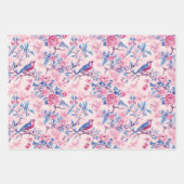 Pink Blue Toile Chinoiserie Floral Birthday Gift W ラッピングペーパーシート (正面2)