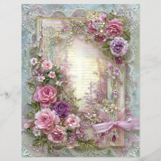 Pink Blue Vintage Junk Journal Scrapbook Paper (正面)