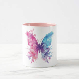 Pink & Blue Watercolor Butterfly T-Shirt – Soft Pa マグカップ