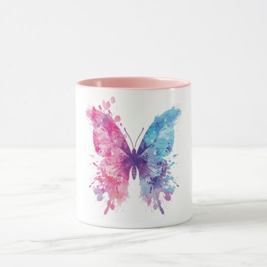 Pink & Blue Watercolor Butterfly T-Shirt – Soft Pa マグカップ (中央)
