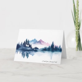 Pink & Blue Watercolor Mountains & Dark Pine Trees カード