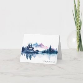 Pink & Blue Watercolor Mountains & Dark Pine Trees ノートカード