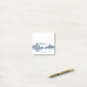 Pink & Blue Watercolor Mountains & Dark Pine Trees ポストイット (デスク上)