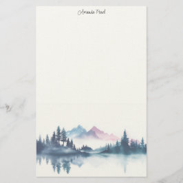 Pink & Blue Watercolor Mountains & Dark Pine Trees 便箋
