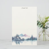 Pink & Blue Watercolor Mountains & Dark Pine Trees 便箋 (スタンド正面)
