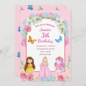 Pink Blue Watercolor Princess Girl Illustrated 招待状 (正面/裏面)