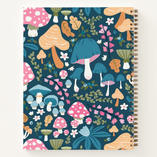 Pink Blue Whimsical Mushroom Pattern Monogram ノートブック (裏面)