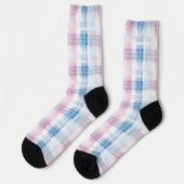 Pink Blue White Plaid Stripes ソックス (左)