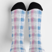 Pink Blue White Plaid Stripes ソックス (上部)