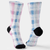 Pink Blue White Plaid Stripes ソックス (傾斜あり)