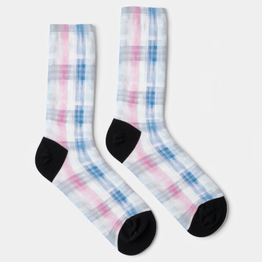 Pink Blue White Plaid Stripes ソックス (右)