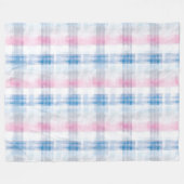 Pink Blue White Plaid Stripes フリースブランケット (正面(横))