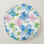 Pink Blue White Plaid Stripes ラウンドクッション (裏面)