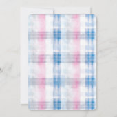 Pink Blue White Plaid Stripes Baby Shower 招待状 (裏面)