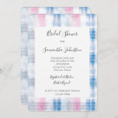 Pink Blue White Plaid Stripes Bridal Shower 招待状 (正面/裏面)