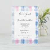 Pink Blue White Plaid Stripes Bridal Shower 招待状 (スタンド正面)