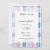 Pink Blue White Plaid Stripes Bridal Shower 招待状 (正面)