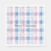 Pink Blue White Plaid Stripes Christmas スタンダードランチョンナプキン (正面)