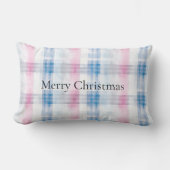 Pink Blue White Plaid Stripes Christmas ランバークッション (正面)