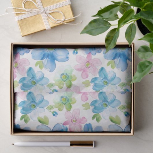 Pink Blue White Plaid Stripes Floral Birthday 薄葉紙 (ギフト)