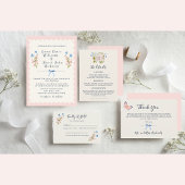 Pink Blue Wildflowers Romantic Garden Wedding エンクロージャーカード
