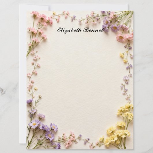 Pink Blue Yellow Dried Flowers Stationery Paper (正面)