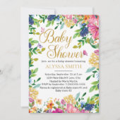 Pink Blue Yellow Floral Butterflies Baby Shower 招待状 (正面)