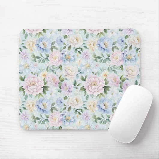 Pink Blue Yellow Flowers マウスパッド (マウス)