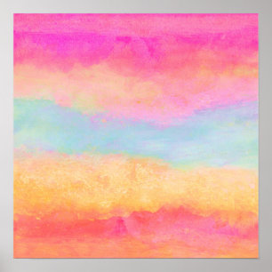 Pink Blue Yellow Rainbow Abstract Stripes ポスター