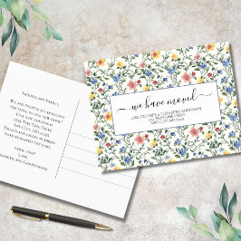 Pink Blue Yellow Wildflowers Cottagecore Moving  案内ポストカード