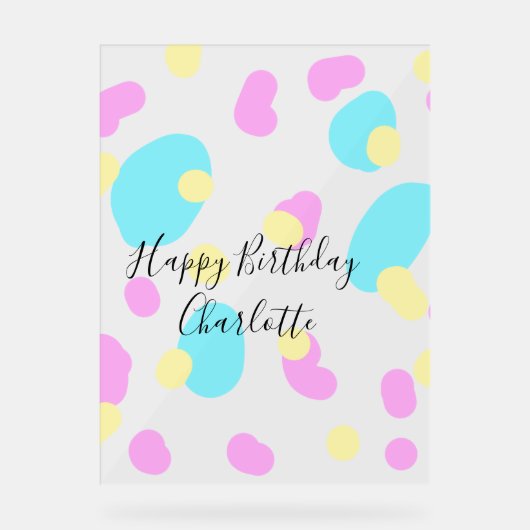 Pink blue yellowhappy birthday kids shapes abstrac アクリルサイン (正面)