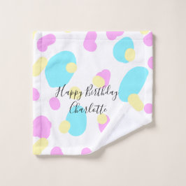 Pink blue yellowhappy birthday kids shapes abstrac ウォッシュタオル