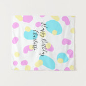 Pink blue yellowhappy birthday kids shapes abstrac タペストリー (正面(横))