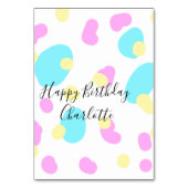 Pink blue yellowhappy birthday kids shapes abstrac テーブルナンバー (裏面)