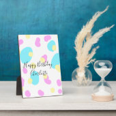 Pink blue yellowhappy birthday kids shapes abstrac フォトプラーク (側面)