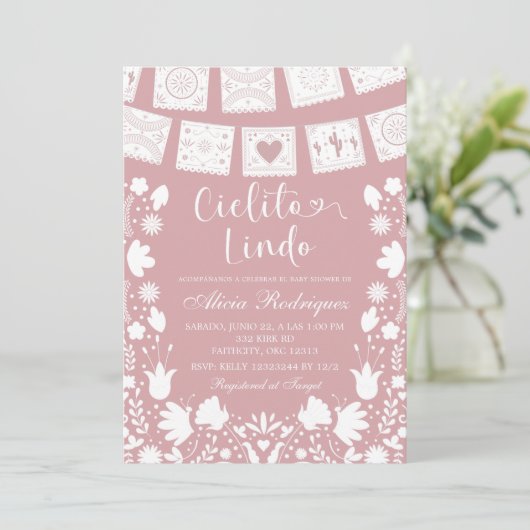 Pink Blush Boho Talavera Mexican Baby Shower  招待状 (スタンド正面)