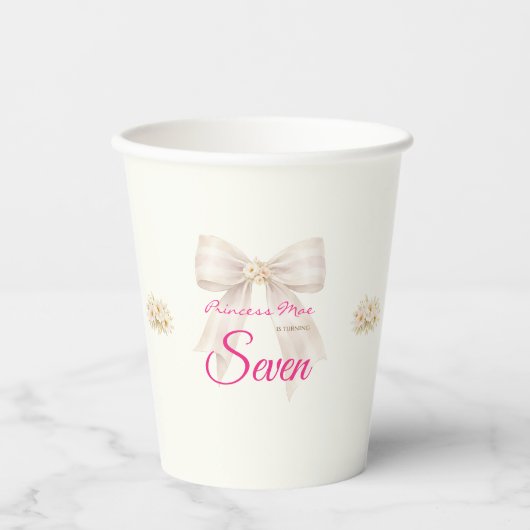 Pink Blush Bow Princess Ribbon Birthday Paper Cup 紙コップ (正面)