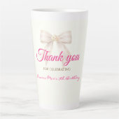 Pink Blush Bow Princess Ribbon Thank Latte Mug カフェラテマグ (正面)