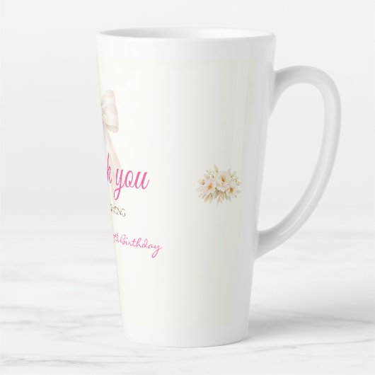 Pink Blush Bow Princess Ribbon Thank Latte Mug カフェラテマグ (右)